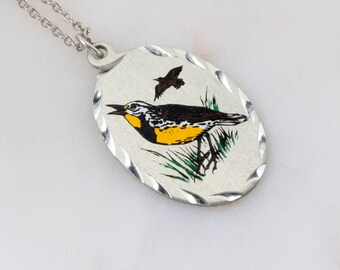 Silver Bird Necklace - Bird Pendant - Brown Bird Pendant - Bird Jewelry