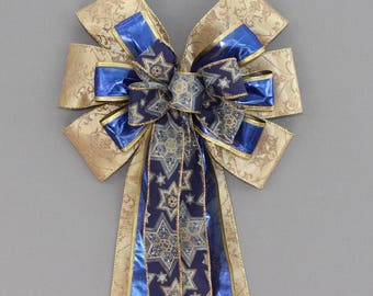 gold blue star of david hanukkah bow hanukkah decorations chanukah bow hanukkah wreath - Hanukkah Decorations gold blue star of david hanukkah bow hanukkah decorations chanukah bow hanukkah wreath - Hanukkah Decorations
