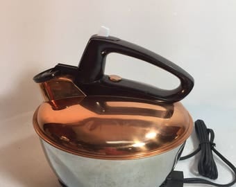 Vintage General Electric Electric Whistling Copper Top and Stainless Tea Kettle with Bakelite Handle and Base