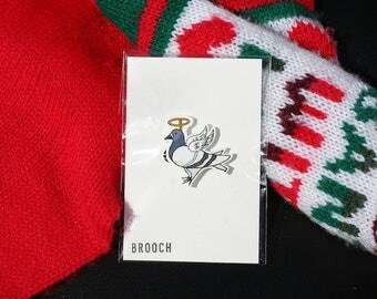 Christmas Angel Pigeon Illustration Shrink Plastic Brooch
