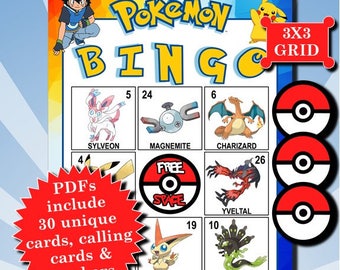 POKÉMON with Numbers 3x3 Bingo printable PDFs contain everything you need to play Bingo.