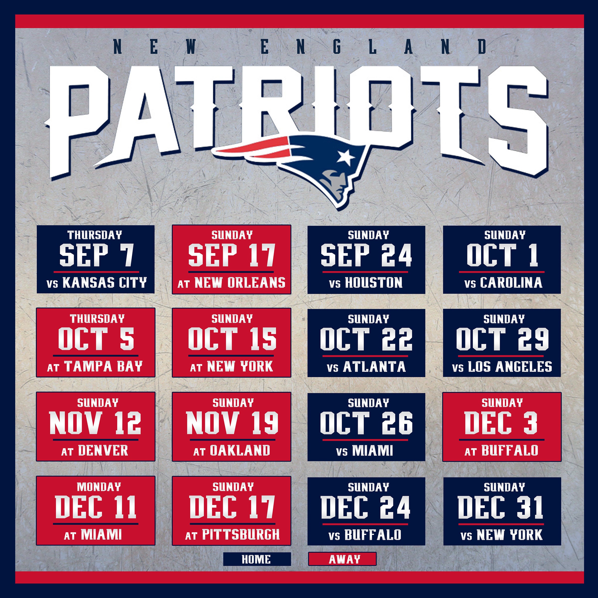 New England Patriots Printable Schedule