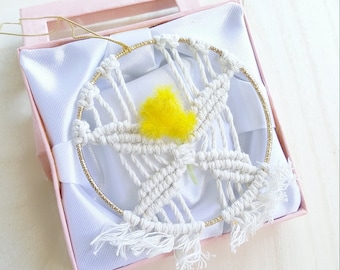 Car dream catcher Mirror charm Yellow flower Car accessories Small macrame ornament Women car accessories Macrame artificial flower hanger