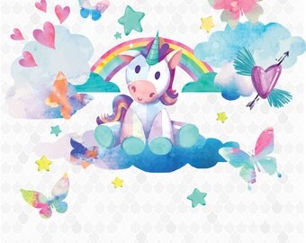 Watercolor Clipart, Watercolor Butterfly, Watercolor Unicorn, Butterflies Clipart, Unicorn Clipart, Watercolor Clouds, Stars, Hearts
