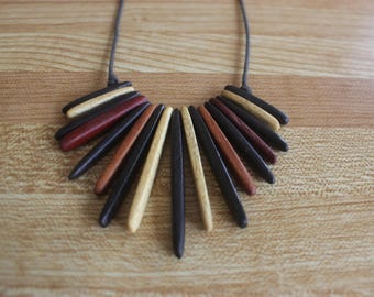 HAND CROCHETED WOODEN & RUBBER NECKLACE