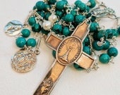 Rosary - Eucharist Turquoise + Freshwater Pearl, Mary Magdalene & Saintes-Maries - Sterling Silver