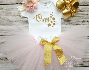 Twinkle Twinkle Little Star First Birthday Outfit | Pink and Gold First Birthday Outfit | 1st Birthday | Cake Smash Outfit | Photo Prop
