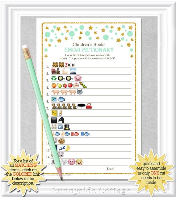 Children's Books EMOJI Pictionary game Baby Shower game