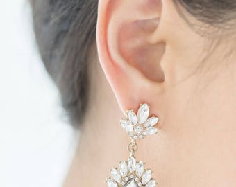 Bridal Crystal Drop Pearl Earrings, Statement Earrings, Bridesmaid Gift, Bridesmaid Jewelry, Bridesmaid Earrings, Bridal Statement Earrings