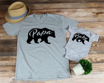 father's day gift- fathers day tshirt set , papa bear , baby bear bodysuit , dad and baby matching shirts, matching outfits, father son