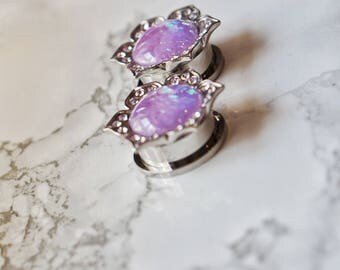 Purple Opal Plugs, Flower Gauges, Iridescent plugs, floral plugs, Girly Ear Plugs, Prom Plugs, Cute Tunnels, Galaxy Plugs, ornate tunnels