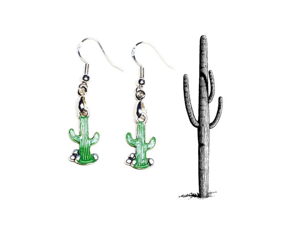 Saguaro Cactus Earrings 925 Sterling Silver Wires Blooming