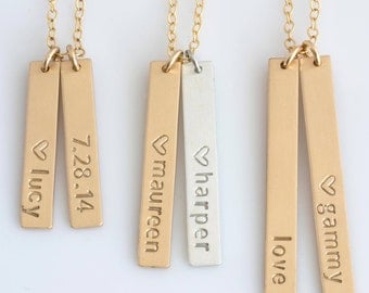 Personalized Vertical Bar Necklace,Vertical Bar Necklace,Name Bar Necklace,Gold Bar,Kids Names Necklace,Gift for Wife, LEILAJewelryShop,N231