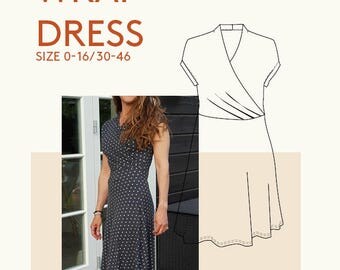 Wrap dress PDF sewing patterns|Womens jersey wrap dress pattern for sewing|Women's apparel sewing pattern|Adult dress PDF pattern for sewing