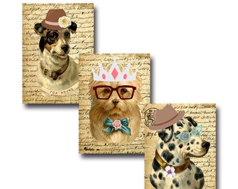 Dogs Cards, Vintage, Decoupage, Shabby Chic, Collage Sheet, Commercial Use, Digital, Scrapbooking, Printable, Instant Download, Retro,