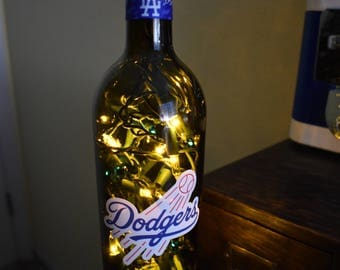 LA Dodgers Wine Bottle Light (Blue and White lights) LA Blue, Los Angeles Dodgers, Dodgers Sign, Los Angeles Light, Dodgers Light, Dodgers