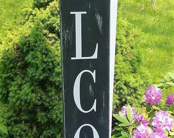 Large WELCOME sign, Rustic wood sign, Fixer Upper, Joanna Gaines decor, front porch welcome sign, wooden vertical sign, entryway decor