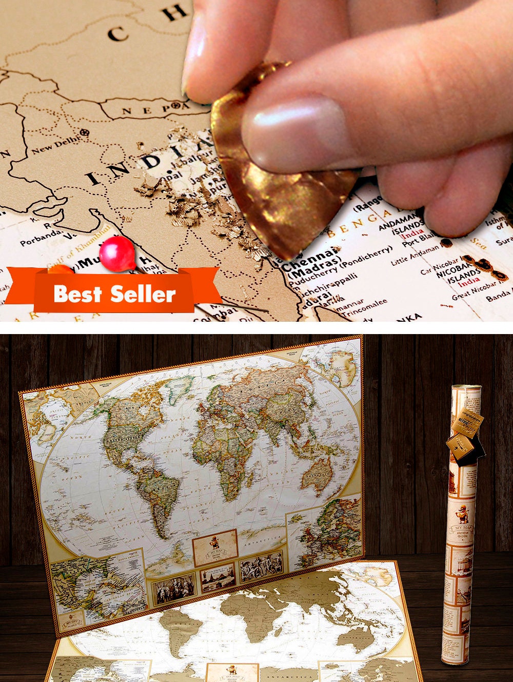 Paper Anniversary Gifts For Him
 Paper Anniversary Gift for him scratch off travel map with