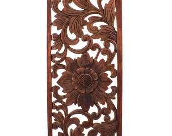 Balinese Wood Carving - MDF Lotus Flower Panel - Rectangular