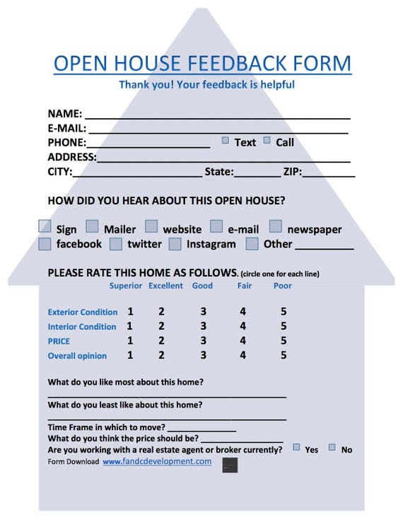 real estate forms open house feedback form open house sign