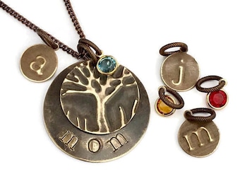 Personalized|Family|Tree|Necklace| Birthday|Mom|Gift|Monogram|Initial|Stamped Necklace|Personalized|Necklace|Boho|Necklace|Custom Mom Gift