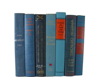 Blue Vintage Decorative Book Set for Book Home Decor , Gift for Book Lover , Wedding Decor and Photo Prop
