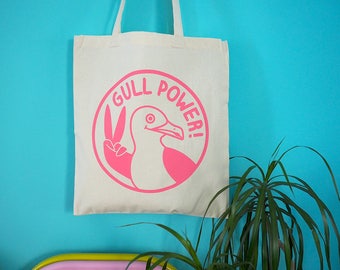 Gull Power Tote Bag, Girl Power Tote, Feminist Tote Bag, Feminist Gifts, Funny Seagull Tote Bag, Pink Spice Girls, 90s Tote Bag, Beach Bag