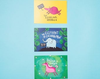 Motivational Illustrated Postcard Pack - 3 Pack - Pun - Confidence Boost - New Job - Friend - Gift