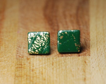 Forest Green Earrings - Polymer Clay - Fimo Stud Earrings - Hypoallergenic Stud Earrings - Handmade Earrings - Statement Earrings -