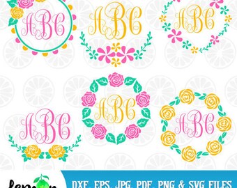Floral Flower Wreaths svg, spring frames, floral flower png, monogram frames, spring monogram, instant download, spring svg, Floral01