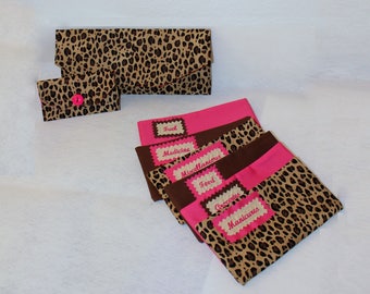 Cheetah Print & Pink Fabric Cash Envelopes with EMBROIDERED LABELS