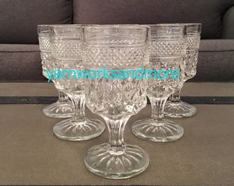 6 Wexford Claret Wine Glasses, 5 Ounce Glasses, Anchor Hocking, Wexford Wine Glasses, Diamond Cut Glass, Criss Cross Glass, Vintage 1970s