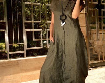 Linen Harem Jumpsuit, Linen Drop Crotch Jumpsuit, Plus Size Jumpsuit, Khaki Linen Romper Women, Wide Leg Linen Jumpsuit, Danellys D17.02.02