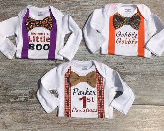 Baby boy holiday Pack, My First Halloween Outfit, My First Thanksgiving Outfit, My First Christmas Outfit, Baby Shower Gift, 1st Grandparent