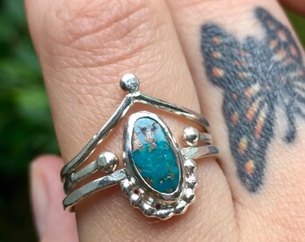 Turquoise Stacking Set, turquoise ring, genuine turquoise ring, sterling silver turquoise ring, December birthstone, dainty, MADE TO ORDER