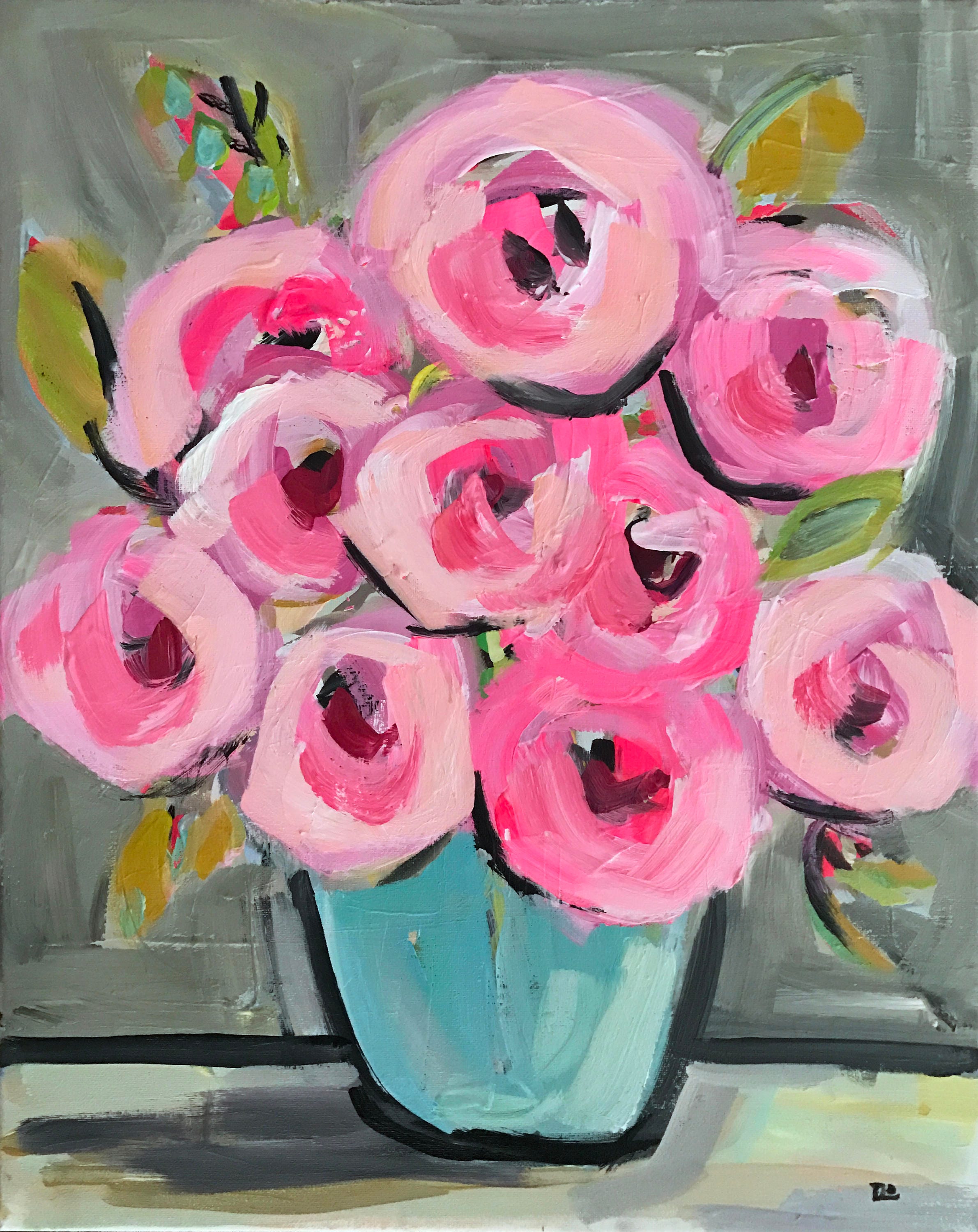 Roses Abstract painting on canvas pink gray