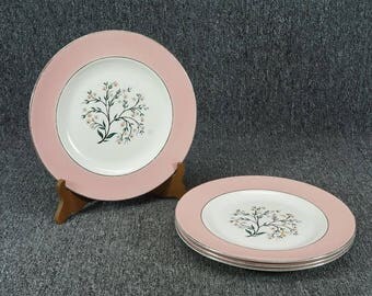 Vintage Set Of 4 "Springtime" Porcelain Dinner Plates By Homer Laughlin