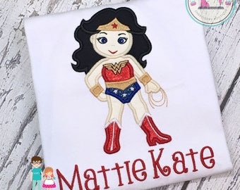 Girls Wonder Woman Shirt - Girl Super Hero - Wonder Woman Shirt - Little Sister - Big Sister - Sibling Shirt - Embroidered Shirt - Superhero