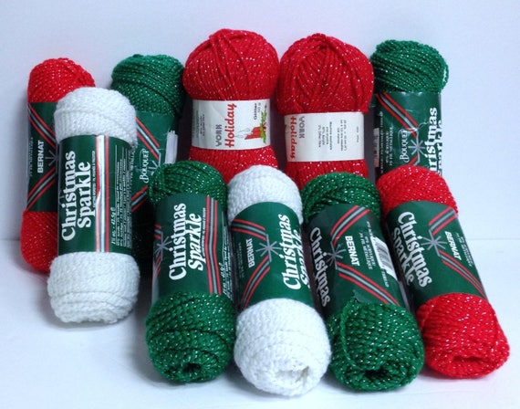 Bundle of Bernat Glitter Yarn Christmas Sparkle Yarn Destash