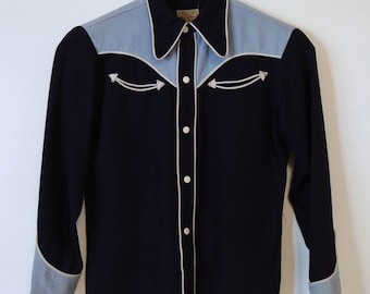 Vintage 1940s 50s Miller Western wear Shirt Embroidered Gabardine Western Cowboy size 12