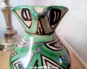 Spanish Domingo Punter pottery wine pitcher, 1960s vase, green pottery wine jug, Spanish pitcher from Teruel / tapas service / collectible