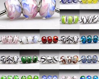 5pcs Murano Glass Lampwork Bead fit European Charm Bracelet, European beads Large Hole beads, 14x14x10mm, 31 Colors, V-LBSET03