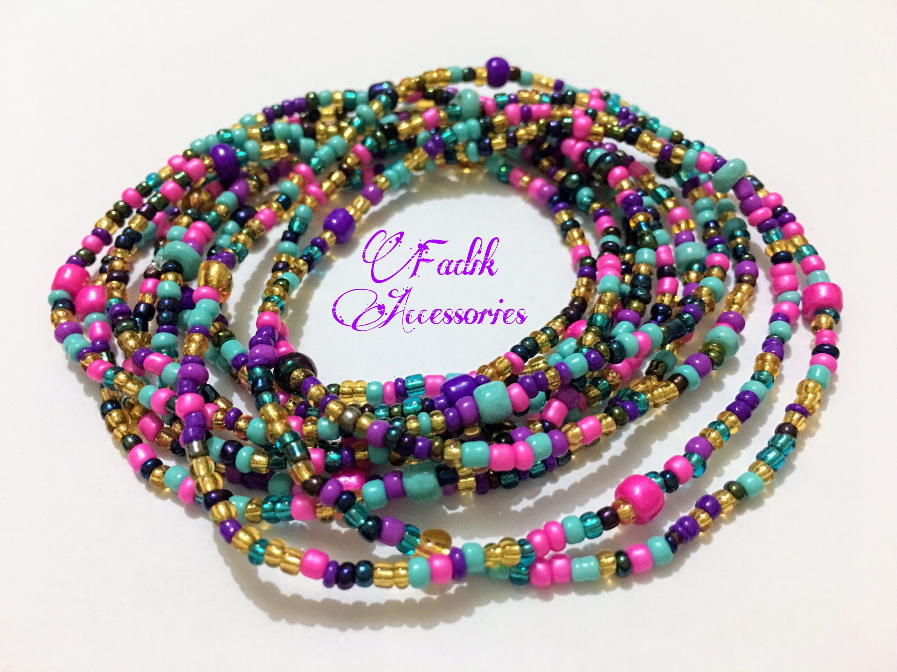Multi Color Waist beads Turquoise purple pink golden color