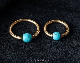 belly ring hoop nipple ring belly button ring nipple ring nipple piercing belly jewelry gold turquoise simple base 14g 1 piece ~H04