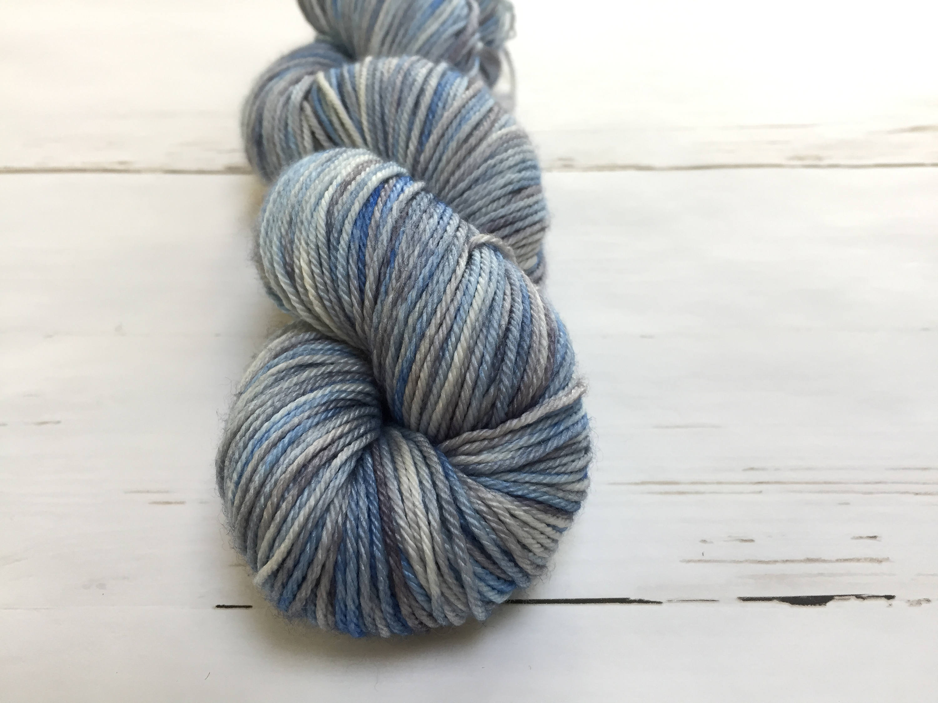 Blue Grey Variegated DK Hand dyed yarn 75/25 Superwashed