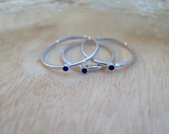 Sterling Silver & blue sapphire stacking ring | Tiny sapphire ring | Simple stacking ring | Tiny stone ring | Everyday sapphire ring