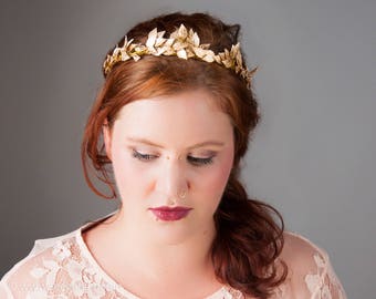 Romantic Bridal Crown, Gold Leaves, Princess