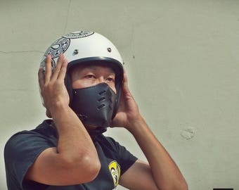 The raw custom moto mask rider : half face cafe racer mask (Masque moto cuir) Black