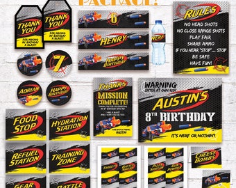 Nerf Party Printable Package Nerf Birthday Party Decorations Kit Pack Nerf Blaster Gun Darts Party Supplies Customized Digital Files