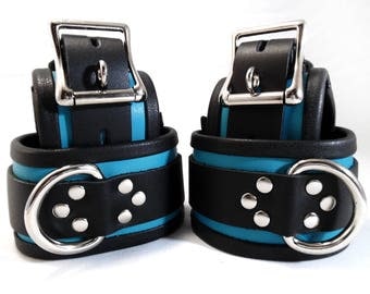 Bondage Cuffs with BDSM Collar BDSM Gear in Turquoise Signature